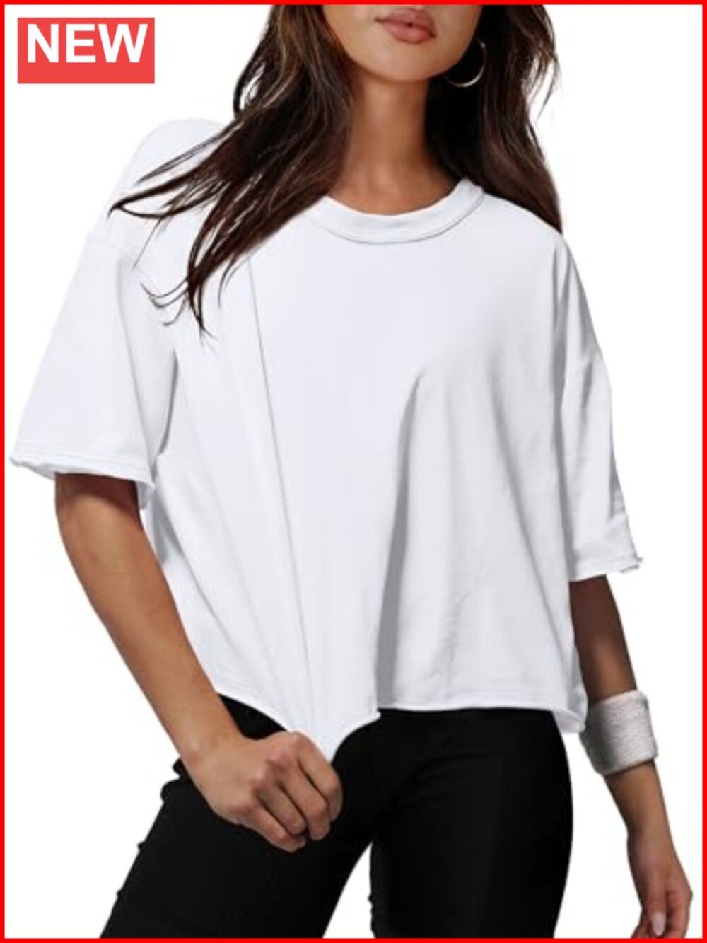 Oversized Cotton Crop Top Drop Shoulder Short Sleeve Workout Tee